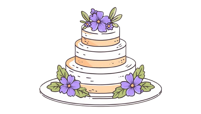 Elegant tiered cake with purple flowers